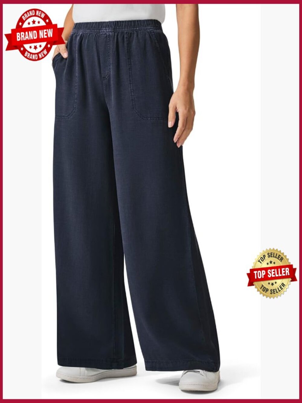Wide Leg Crop Palazzo Pants Mid Rise Elastic Waist